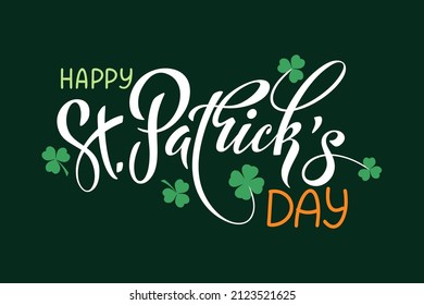 Happy Saint Patricks day handwritten lettering typography. Hand drawn design elements. Logos and emblems for invitation, card.