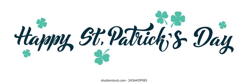 Happy Saint Patricks day handwritten lettering typography. Hand drawn design elements. Logos and emblems for invitation