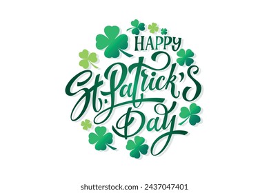 Happy Saint Patricks day handwritten lettering typography. Hand drawn design elements. Logos and emblems for invitation