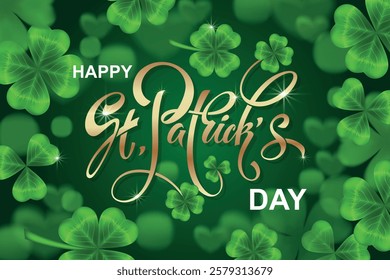 Happy Saint Patrick's day handwritten lettering typography. Hand drawn design elements. Logos and emblems for invitation, card. Vector illustration.