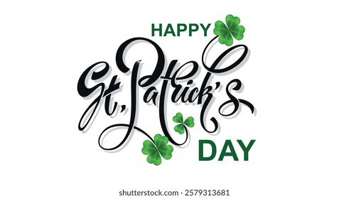 Happy Saint Patrick's day handwritten lettering typography. Hand drawn design elements. Logos and emblems for invitation, card. Vector illustration.