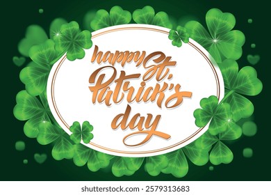 Happy Saint Patrick's day handwritten lettering typography. Hand drawn design elements. Logos and emblems for invitation, card. Vector illustration.