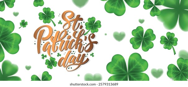 Happy Saint Patrick's day handwritten lettering typography. Hand drawn design elements. Logos and emblems for invitation, card. Vector illustration.