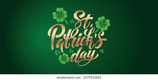 Happy Saint Patrick's day handwritten lettering typography. Hand drawn design elements. Logos and emblems for invitation, card. Vector illustration.