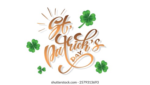 Happy Saint Patrick's day handwritten lettering typography. Hand drawn design elements. Logos and emblems for invitation, card. Vector illustration.