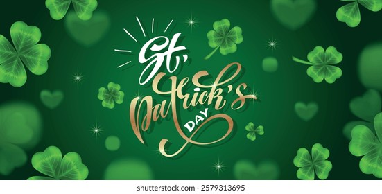 Happy Saint Patrick's day handwritten lettering typography. Hand drawn design elements. Logos and emblems for invitation, card. Vector illustration.