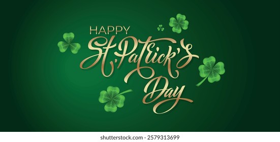 Happy Saint Patrick's day handwritten lettering typography. Hand drawn design elements. Logos and emblems for invitation, card. Vector illustration.