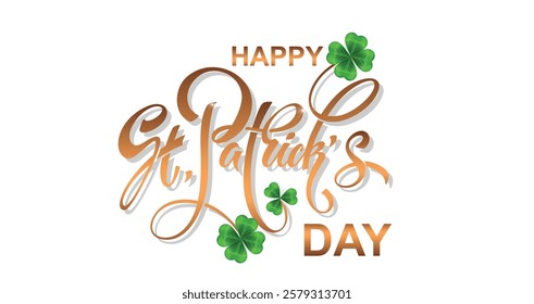 Happy Saint Patrick's day handwritten lettering typography. Hand drawn design elements. Logos and emblems for invitation, card. Vector illustration.