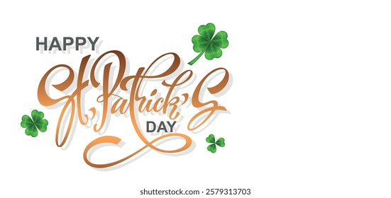 Happy Saint Patrick's day handwritten lettering typography. Hand drawn design elements. Logos and emblems for invitation, card. Vector illustration.