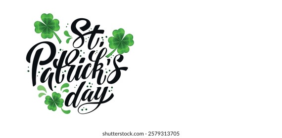 Happy Saint Patrick's day handwritten lettering typography. Hand drawn design elements. Logos and emblems for invitation, card. Vector illustration.