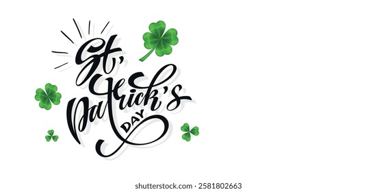 Happy Saint Patrick's day handwritten lettering typography. Hand drawn design elements. Logos and emblems for invitation, card. Vector illustration.