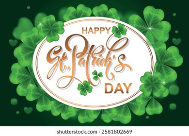 Happy Saint Patrick's day handwritten lettering typography. Hand drawn design elements. Logos and emblems for invitation, card. Vector illustration.