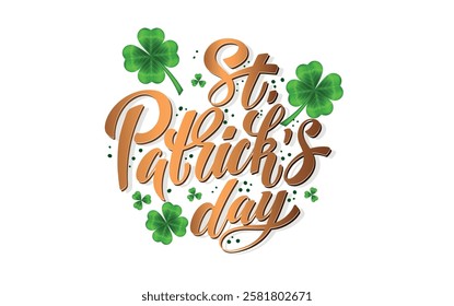 Happy Saint Patrick's day handwritten lettering typography. Hand drawn design elements. Logos and emblems for invitation, card. Vector illustration.