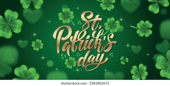 Happy Saint Patrick's day handwritten lettering typography. Hand drawn design elements. Logos and emblems for invitation, card. Vector illustration.