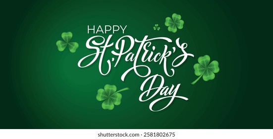 Happy Saint Patrick's day handwritten lettering typography. Hand drawn design elements. Logos and emblems for invitation, card. Vector illustration.