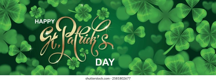 Happy Saint Patrick's day handwritten lettering typography. Hand drawn design elements. Logos and emblems for invitation, card. Vector illustration.