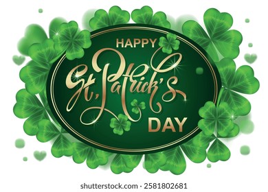 Happy Saint Patrick's day handwritten lettering typography. Hand drawn design elements. Logos and emblems for invitation, card. Vector illustration.