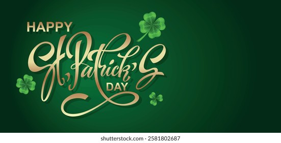 Happy Saint Patrick's day handwritten lettering typography. Hand drawn design elements. Logos and emblems for invitation, card. Vector illustration.