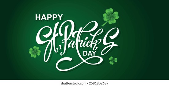 Happy Saint Patrick's day handwritten lettering typography. Hand drawn design elements. Logos and emblems for invitation, card. Vector illustration.