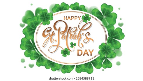 Happy Saint Patrick's day handwritten lettering typography. Hand drawn design elements. Logos and emblems for invitation, card. Vector illustration.