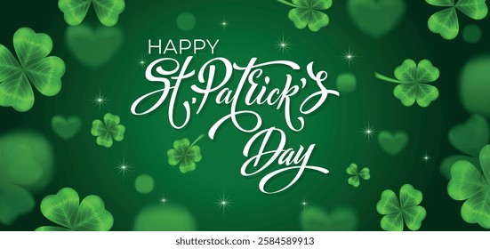 Happy Saint Patrick's day handwritten lettering typography. Hand drawn design elements. Logos and emblems for invitation, card. Vector illustration.