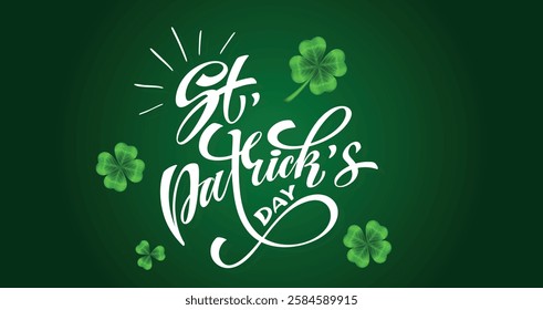 Happy Saint Patrick's day handwritten lettering typography. Hand drawn design elements. Logos and emblems for invitation, card. Vector illustration.