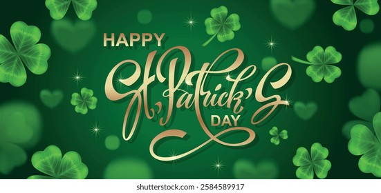 Happy Saint Patrick's day handwritten lettering typography. Hand drawn design elements. Logos and emblems for invitation, card. Vector illustration.