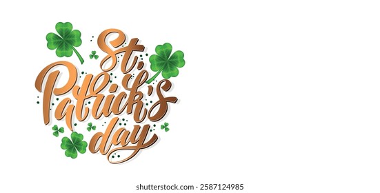 Happy Saint Patrick's day handwritten lettering typography. Hand drawn design elements. Logos and emblems for invitation, card. Vector illustration.