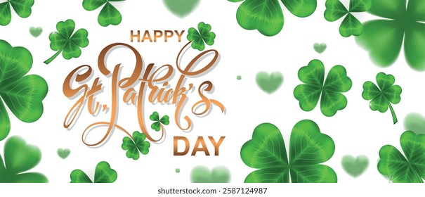 Happy Saint Patrick's day handwritten lettering typography. Hand drawn design elements. Logos and emblems for invitation, card. Vector illustration.