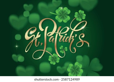 Happy Saint Patrick's day handwritten lettering typography. Hand drawn design elements. Logos and emblems for invitation, card. Vector illustration.