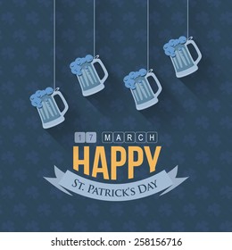 Happy Saint Patricks Day - Hanging Beer Icons, Party, Celebration Flat Design