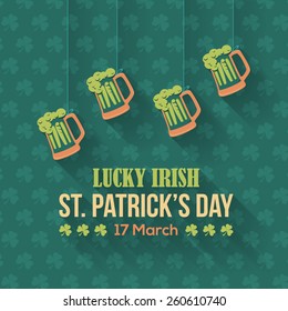 Happy Saint Patricks Day - Hanging Beer Icon, Party, Celebration Flat Design