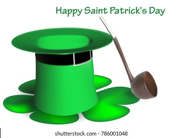 Happy Saint Patrick's Day. hat and leaves on white background