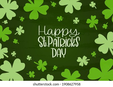 Happy Saint Patricks day horizontal card or banner vector design with shamrock frame.