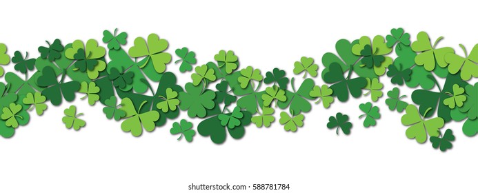 Alles Gute zum Saint Patrick's Tag, horizontale, nahtlose Muster Hintergrund mit Shamrock.  Vektorgrafik.