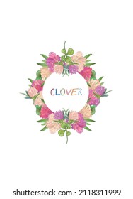 Happy Saint Patrick's Day Illustration. Hand drawn watercolor clover wreath.