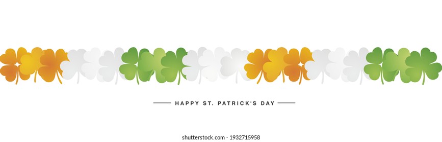 Happy Saint Patrick's Day. Irish flag with green white orange clovers as background banner pattern