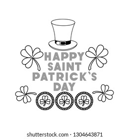 happy saint patrick`s day label with clover and elf hat