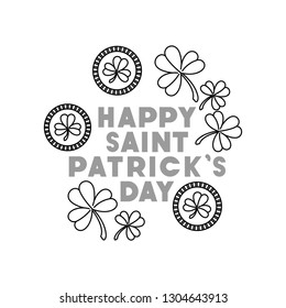happy saint patrick`s day label with clover icons