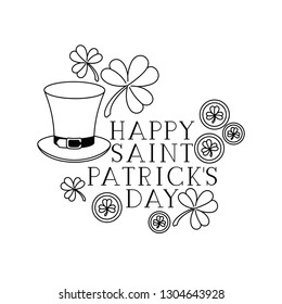 happy saint patrick`s day label with clover and elf hat