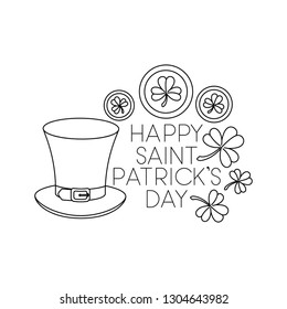 happy saint patrick`s day label with clover and elf hat
