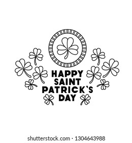 happy saint patrick`s day label with clover icons