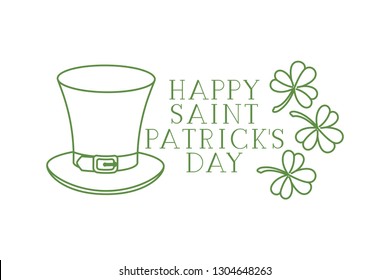 happy saint patrick`s day label with clover and elf hat