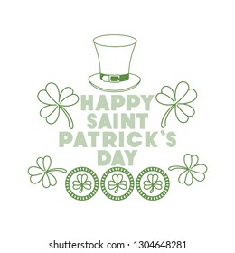 happy saint patrick`s day label with clover and elf hat