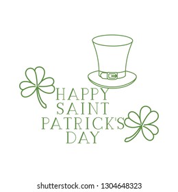 happy saint patrick`s day label with clover and elf hat
