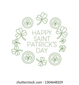 happy saint patrick`s day label with clover icons