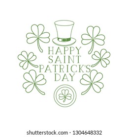 happy saint patrick`s day label with clover and elf hat