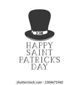 happy saint patrick`s day label with leprechaun hat icons