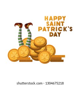 happy saint patrick`s day label with coins icons