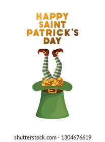 happy saint patrick`s day label with leprechaun hat